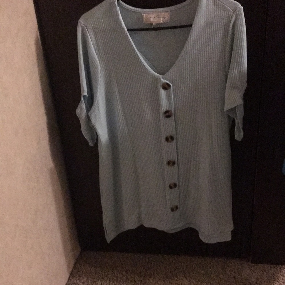 Blue/white striped button shirt, cute worn once